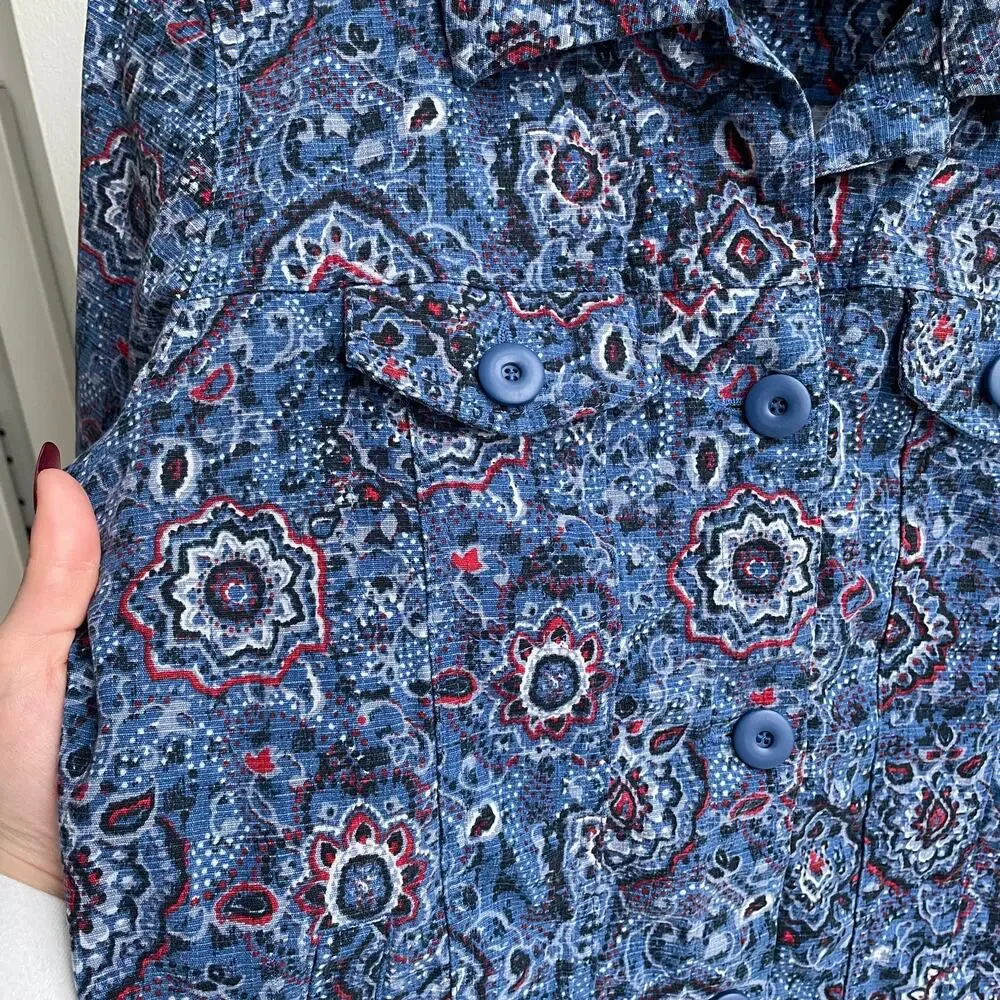 Charter Club Floral Mandala Print Cotton Jacket Blue Red Womens S Western Boho